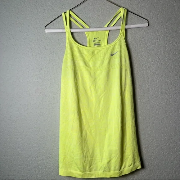 Nike Dri-Fit Women’s Workout Running Strappy Tank Top Size Small Neon Yellow - Picture 1 of 7